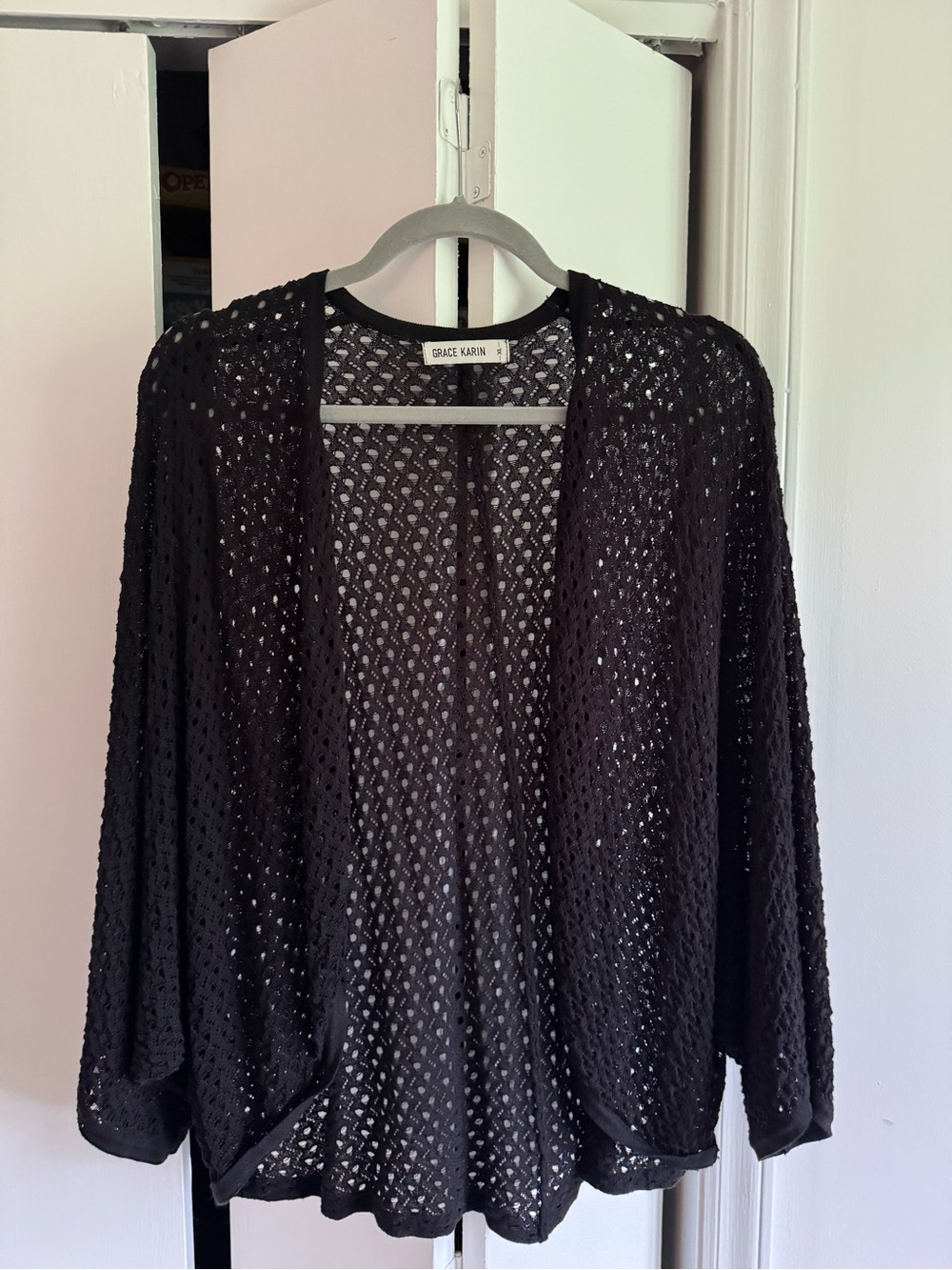 Grace Karin Black Openwork Crochet Cardigan